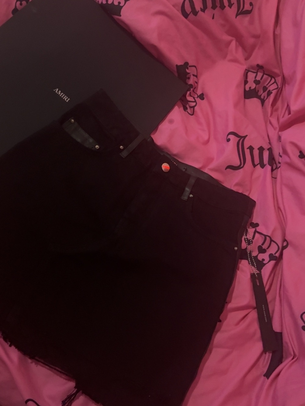 AMIRI Black Raw-Hem Denim Mini Skirt